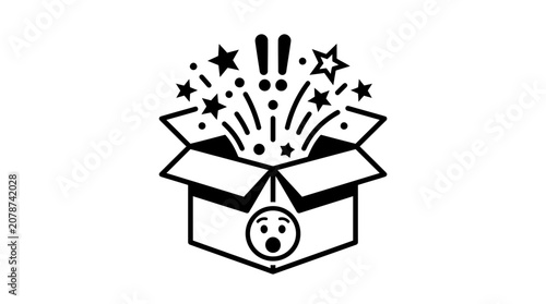 Surprise Box Icon with Exploding Stars and Amazed Face