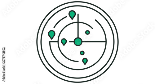 Bild auf Leinwand Radar screen with circular display and green blips line art icon