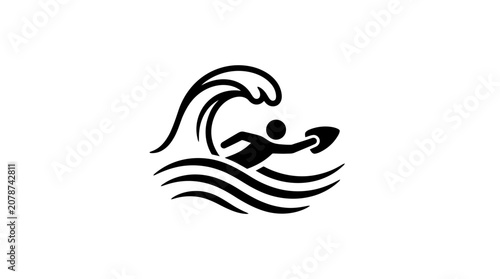 Surfer Riding Wave Icon Silhouette
