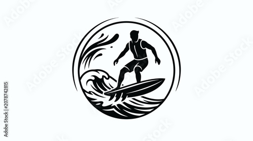 Surfer Riding Wave Silhouette Icon - Extreme Sport and Ocean Lifestyle