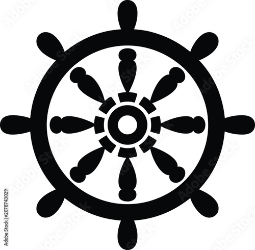 Black ship helm wheel on white background  navigation steering wheel symbol