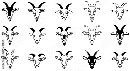 Photos Goat Head Collection Black And White Vector Illustrations On White Background