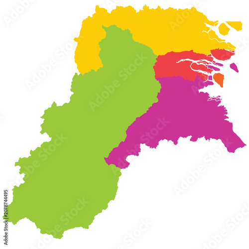 Detailed vector map of North Kalimantan (Kalimantan Utara) province with 5 regencies.
