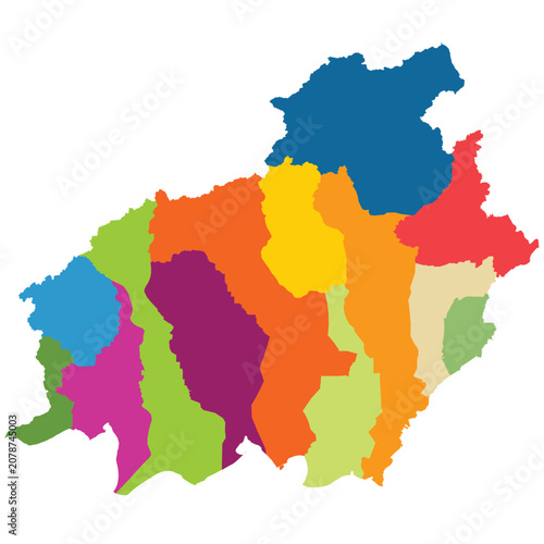 Detailed vector map of Central Kalimantan (Kalimantan Tengah) province with 14 regencies.