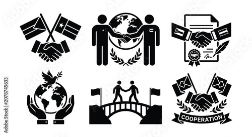 Canvastavla Peace And Diplomacy Icons Black Silhouettes On White Background