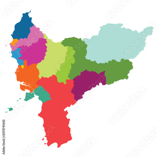Detailed vector map of West Kalimantan (Kalimantan Barat) province with 14 regencies.