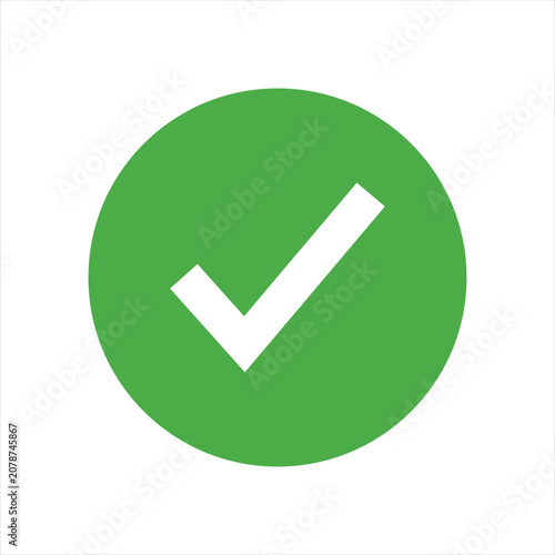 Green circle check mark icon for approval labels, confirmation signs, verified symbols, and graphic design overlays