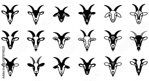 Quadro em tela Goat Head Illustrations A Collection Of Vector Graphic Designs On White Backgrou