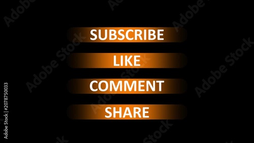 Motion graphics overlay with animated subscribe like comment share buttons for tv and online use. Modern clean interface design motion graphics of social media buttons subscribe like comment share.