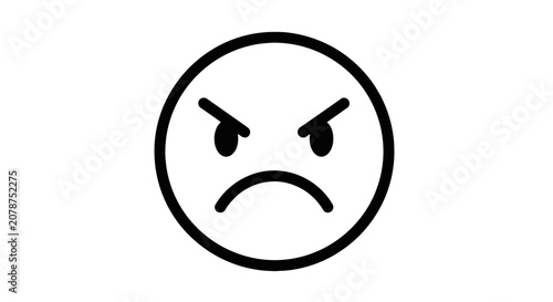 Tableau sur toile Angry face emoji icon simple black and white line art