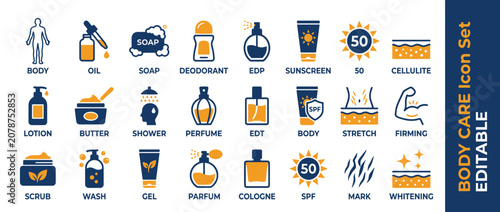 Foto Body care and skincare cosmetic hygiene icon set