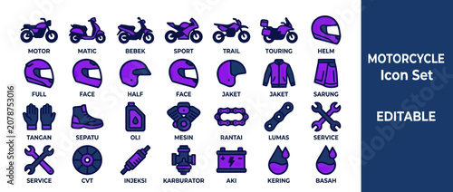 Foto Motorcycle parts riding gear and service maintenance icon set