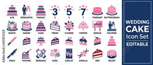 Foto Wedding cake icons featuring tiered desserts flavors and accessories