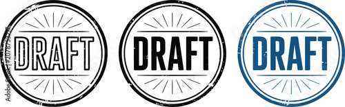Fotografie Draft stamps display simple circular designs to indicate the preliminary status of documents provided