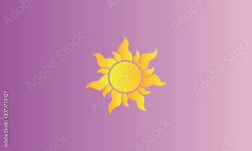 Golden sun symbol with intricate curved rays on a purple gradient background vector illustration