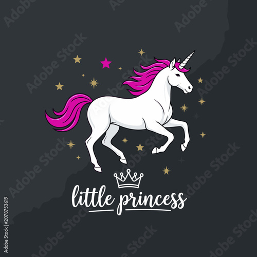 White Unicorn Running with Pink Mane Against Dark Background