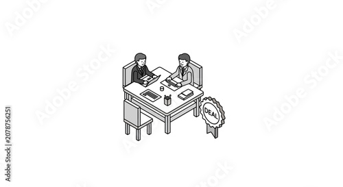 Tableau sur toile Two business professionals are sitting at a desk to finalize a formal agreement