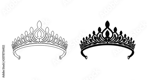 Tableau sur toile Elegant tiara design featuring both outlined and black silhouette versions crown