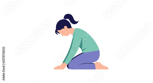 Tableau sur toile Woman kneeling with head down, flat illustration