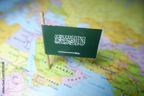 Saudi Arabia Flag Pin on Map for Geography, Travel and Location Concept