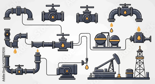 Bild auf Leinwand Industrial oil pipeline and pump system.