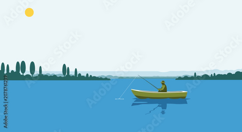 Photos Minimalist Lake Scene with Boats Vector Illustration