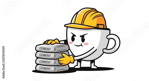 Construction worker with yellow hard hat and toolbox.