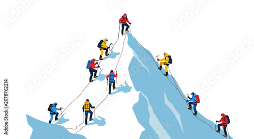 Mountain Climbing Teamwork Vector Illustration