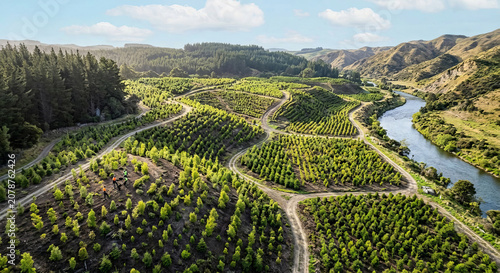 Aerial view of river through forest landscape
