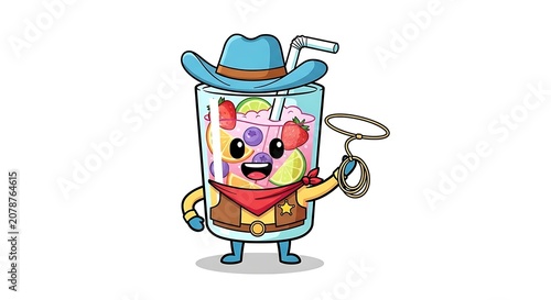 Cartoon character holding a colorful cupcake.