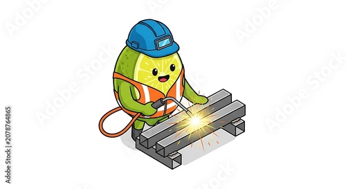 Cartoon character riding a scooter with helmet.
