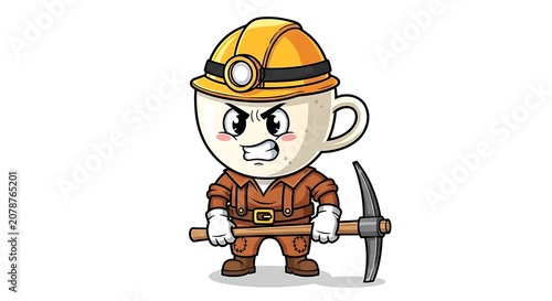 Cartoon construction worker character with hard hat.