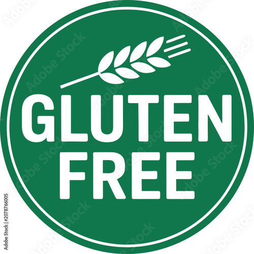 Photos Gluten free icon features a stylized wheat stalk inside a green circle to inform consumers about product