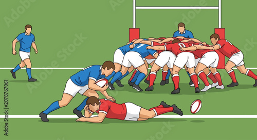 Quadro su tela rugby union game moment flat vector graphic