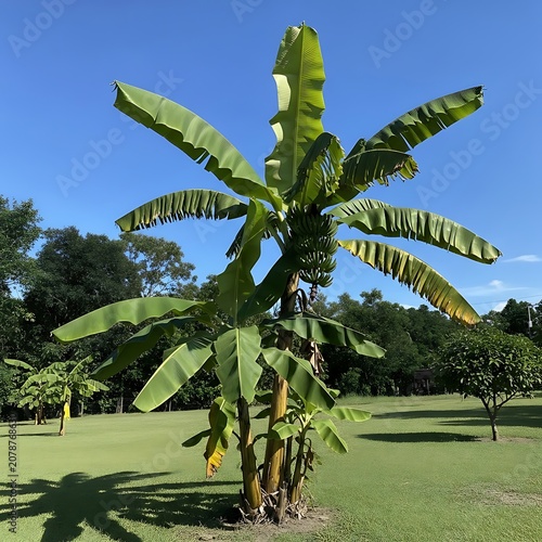 Healthy Banana Tree Growing in Tropical Garden Landscape.