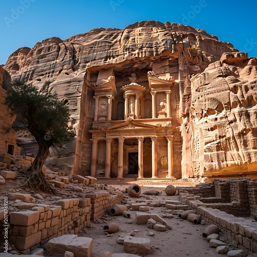 Ancient Rock-Cut Architecture of Petra in Jordan.