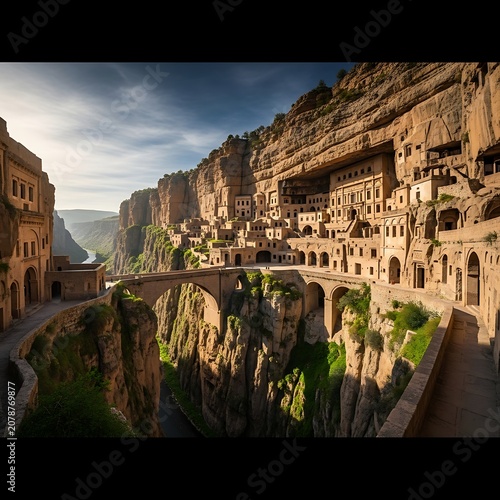 Ancient Cave Dwellings Carved into Mountain Cliffs.