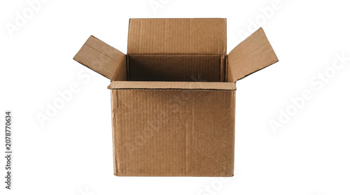 Open brown cardboard box isolated on transparent background