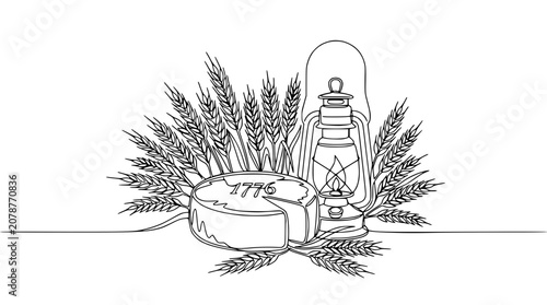 Photos Independence Day Celebration: Pie, Lantern, Wheat Stalks, 1776 Symbol - American