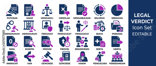 Tableau sur toile Legal verdict and justice system icon set in purple and blue