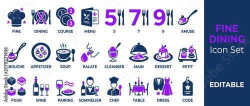 Foto Fine dining and gourmet restaurant icon set for luxury gastronomy