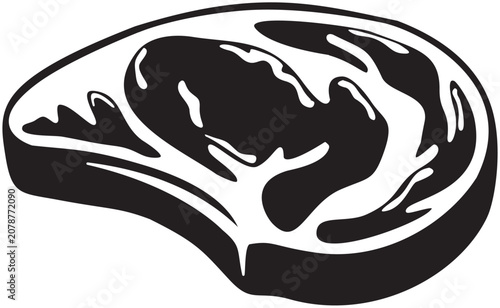 Obraz na plátně Black and white illustration of a raw steak with marbling, symbolizing meat and