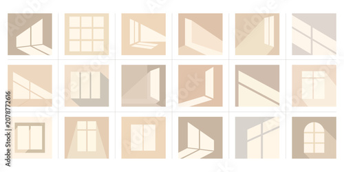 Realistic Window Shadow Overlay Vector Set, Minimal Sunlight Effect and Interior Light Collection