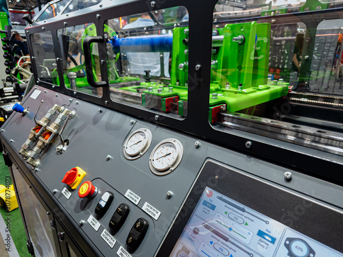 Industrial Control Panel and Hydraulic Test Bench with Pressure Gauges