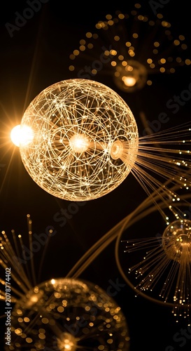Futuristic Digital Globe with Network Connections and Light Effects.