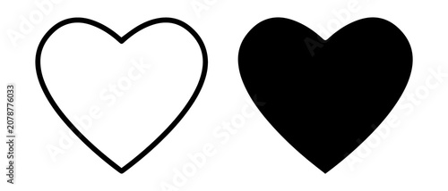 Black heart icon set minimal flat vector symbol with outline and solid love shapes isolated on transparent background png