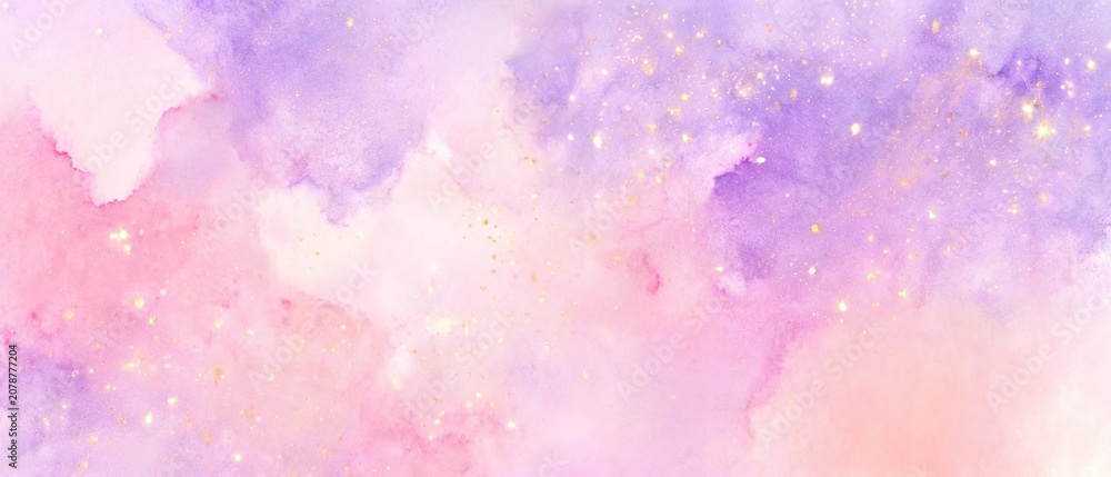 Fototapeta premium Soft pink and purple watercolor splash background, Ideal for wedding invitation banners, girl themed social media headers, romantic PPT covers, beauty posters and dreamy pastel decorative templates.