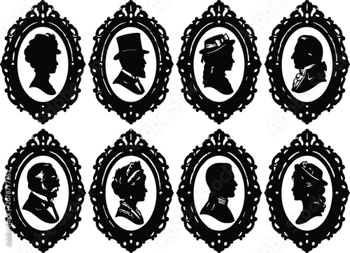 Tablou pe pânză Vintage Silhouette Portrait Collection in Ornate Frames
