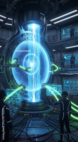 Futuristic Laboratory with Advanced Technology and Energy Core.