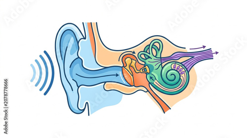 Canvastavla Detailed diagram of the human ear anatomy and sound waves.